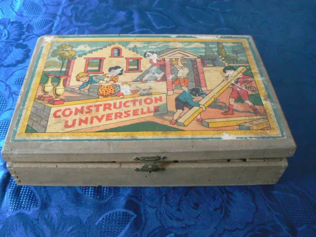 Ancien Coffret Boite Jeu Construction Universelle Bois Jouet Vintage Collection