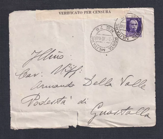 ITALY 1940 WW2 50C ISSUE ON CENSORED COVER FRONT POSTA MILITARE No.78