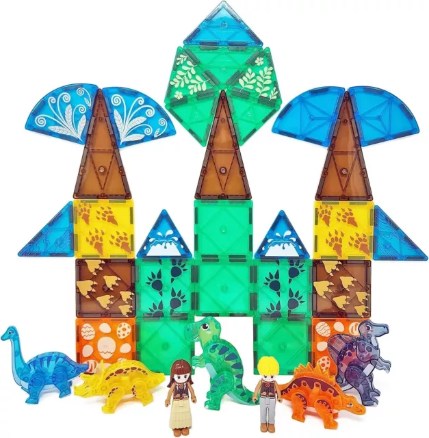 76-Piece Dinosaur Magnetic Tiles; Animal Magnet Tile Gift; Stem Building Set