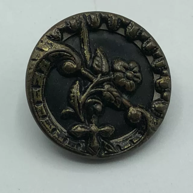 Vtg Antique Flower Picture Button Fancy Border Raised Victorian A1