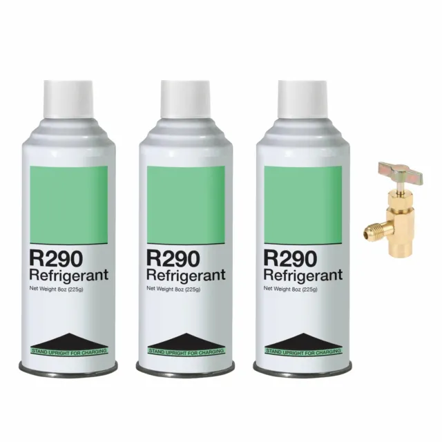 Refrigerant R290 Upright Charging Self Sealing Can 8oz - 3 Pack with K28 Can Tap