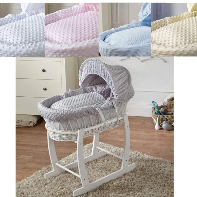 Luxury Baby Wicker Moses Basket Full Set With Rocking Stand And Deluxe Mattress