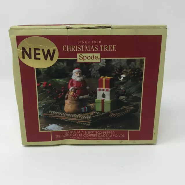 Spode Salt and Pepper Set Christmas Tree Holiday Santa Claus and Gifts New