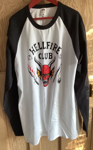 T-shirt Hellfire Club grande bianca con maniche nere Stranger Things