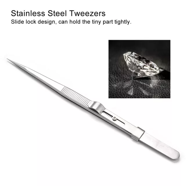 (with Lock)Stainless Steel Tweezers For DIY Jewelry Diamond Gem Making Tool GFL