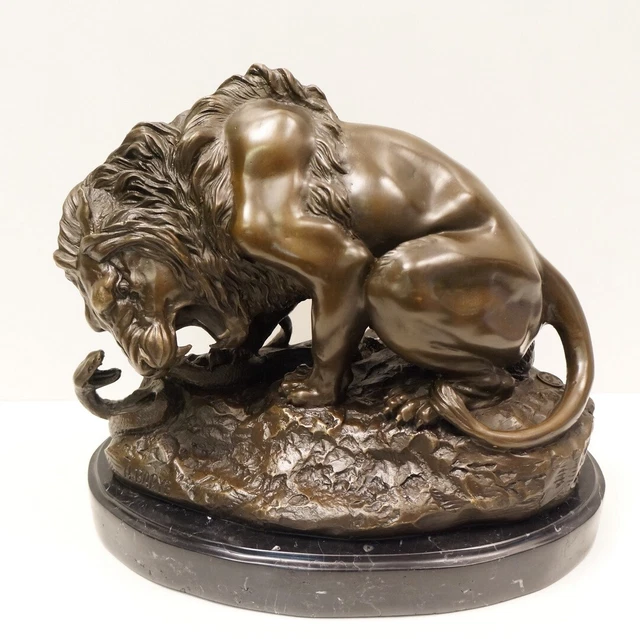 Estatua León Fauna Art Deco Estilo Art Nouveau Estilo Bronce sólido Firmado