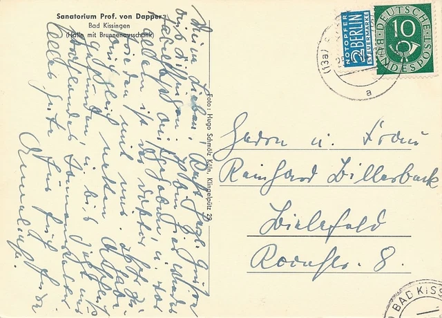 alte sw AK Sanatorium Prof. von Dapper - Bad Kissingen 1954 gelaufen C604e 2