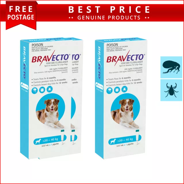 BRAVECTO Spot On Dogs 1,2 Dose Flea Prevention for 6 months 20 to 40 Kg BLUE