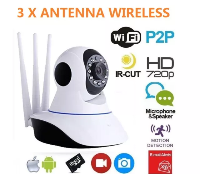 Cámara IP Cam Wi-Fi HD 1080P Inalámbrico LED 3 Antenas Energía Wifi Yoseee