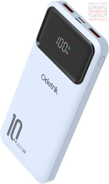 Odetrik Power Bank 10000mAh 22.5W, Chargeur Portable Rapide, Batterie Externe Avec 3 Sorties Et 2 Entrées, Type-C In/Out, Affichage LCD, Chargeur De