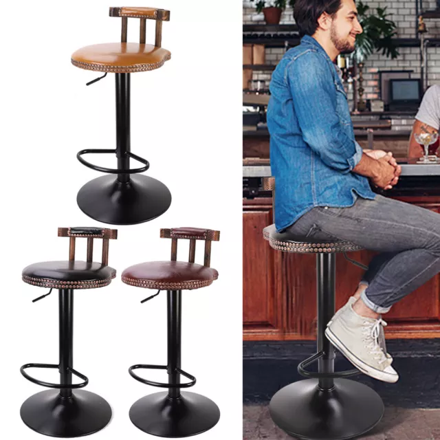 2 Industrial Bar Stool Breakfast Kitchen Bistro Cafe Vintage Rustic Leather Seat