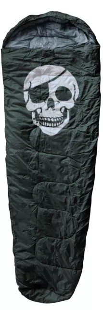 Momia Saco de Dormir Negro Con Jolly Roger Impresión Calavera Camping Exterior