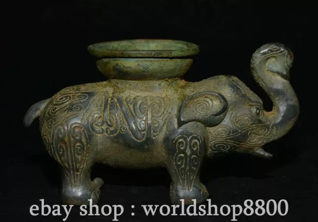 6" Old Chinese Bronze ware Shang Dynasty Animal Elephant Zun Statue Sculpture