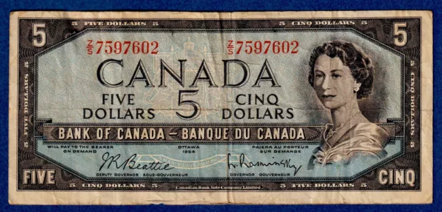 Canada $5 (1954) BC-39b / P-77b - QE II - Circulated Note Z/S 7597602