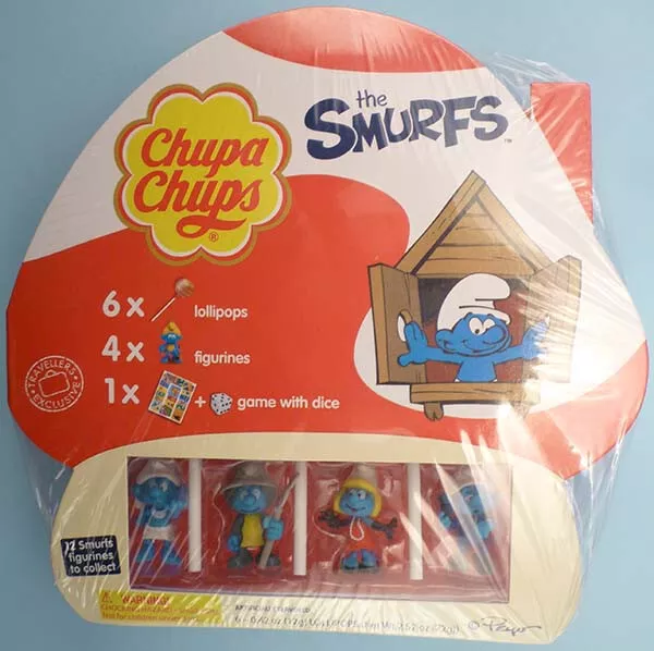 mini SMURF Chupa Chups PUFFO sealed box w/ 4 figure 2014 duty free exclusive 2/3