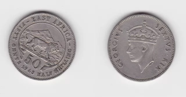 50 Cents Silber Münze Britisch Ost Afrika 1948 (155933)