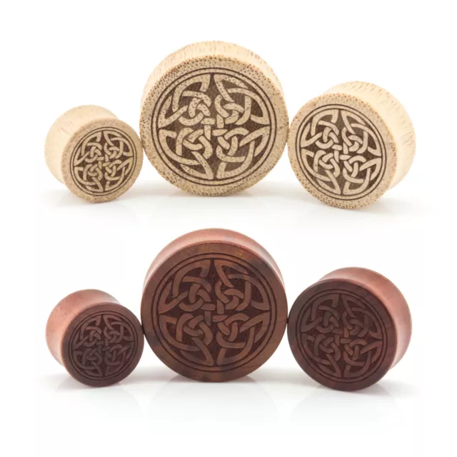 Wood Ear Plug Celtic Knot Gauge- Endless Knot Laser Engraved Bamboo or Rose Wood