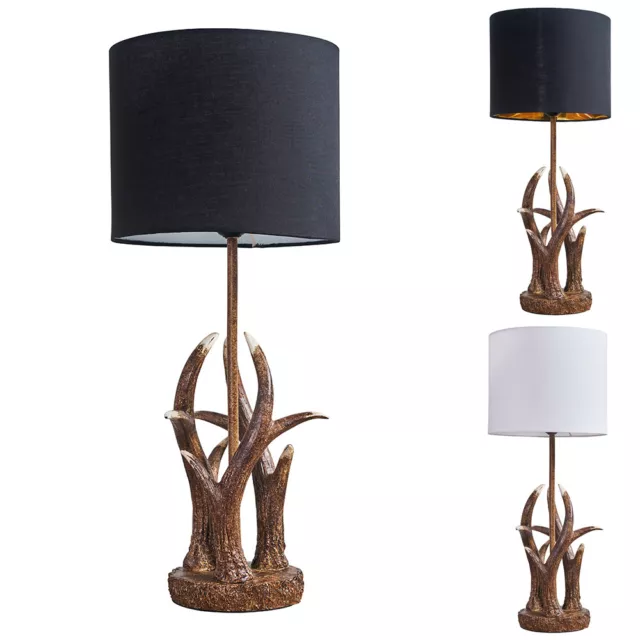 Antler Table Lamp Light Natural Rustic Finish Shade Lampshade LED Bulb Lighting