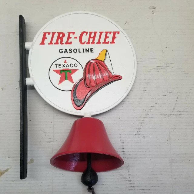 TEXACO Fire Chief CAST IRON BELL DOUBLE SIDED SIGN Dinner Gas Oil