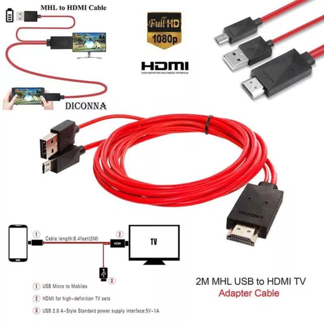 PC Projector 1080P Output TV Cable Adapter Converter Micro USB to HDMI MHL