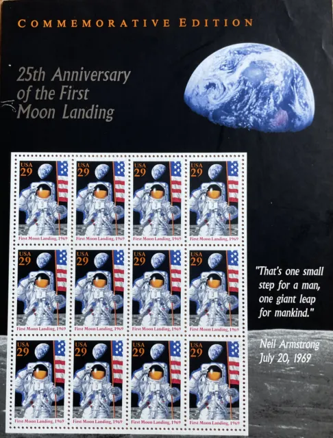 Sc 2841 MOON LANDING 25th Anniv. 12 US 29¢ Stamps 1994 NH, Minor Selvage Flaws