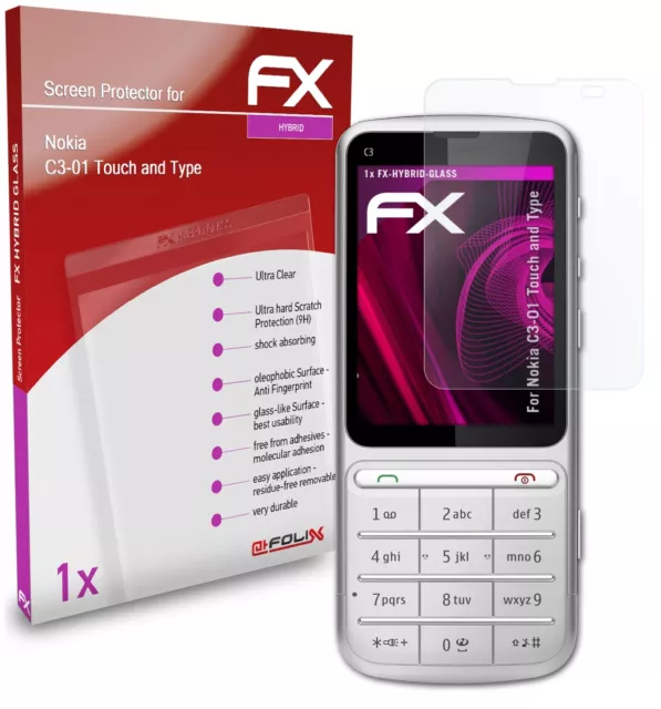 atFoliX Verre film protecteur pour Nokia C3-01 Touch and Type 9H Hybride-Verre