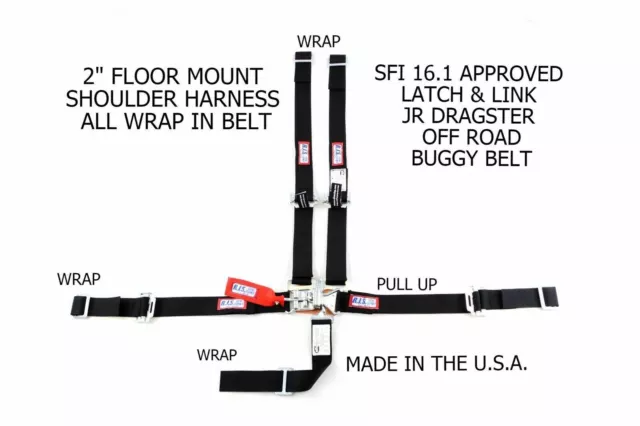 Rjs Sfi 16.1 5Pt Latch & Link Jr Dragster Floor Mount 2" Wrap Belt Black 1006701