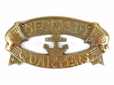 Mermaid Quarters Wall Plaque Sign Brass Aluminum Alloy Anchor Nautical Decor
