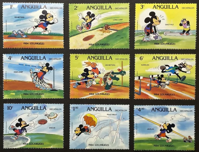 Anguilla Disney Stamps Olympics Los Angeles Decathlon Complete Set MNH VF