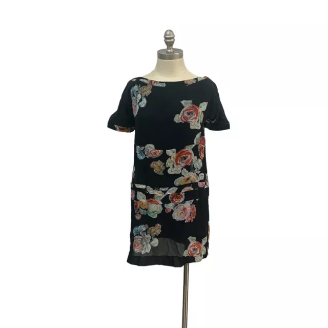 Chloe 100% Silk Floral Shift Dress Size 38 Medium Short Sleeves Made In France