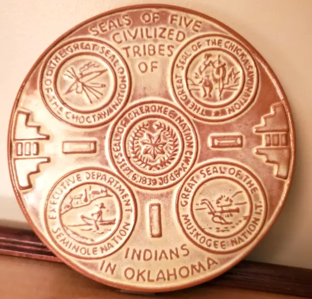 Seals Of 5 Civilized Tribes in Oklahoma Vintage Frankoma Pottery Trivet
