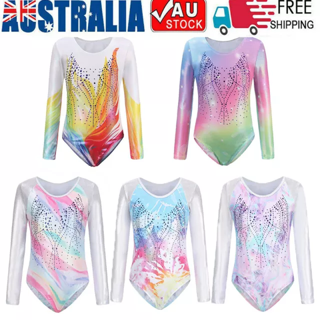 Kids Girls Long Sleeve Leotard Ballet Dancewear Gymnastics Sparkling Bodysuit 1