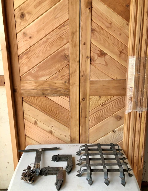 Rustic reclaimed double square door solid wood Doug Fir Chevron pattern no stain 7