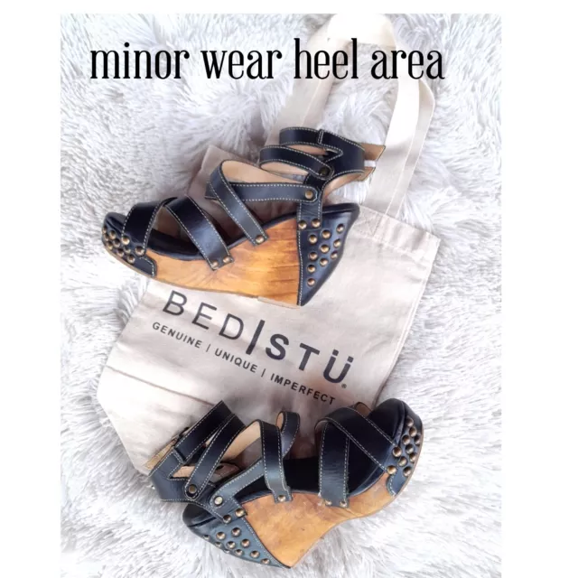 Bed Stu black leather studded wedge sandals +tote sz 7B-MINOR WEAR VIEW PICS