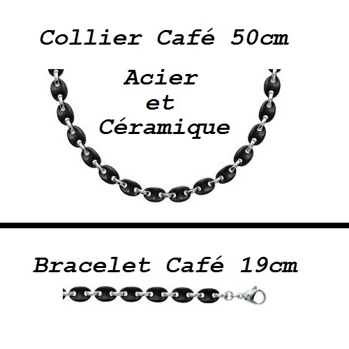 Bracelet Homme Grain De Café En Acier Et Céramique - Longueur 19cm - Neuf Avec étiquettes