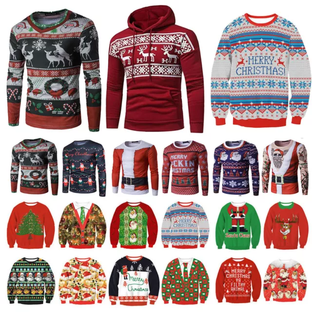 Ladies Mens Christmas Ugly Sweater Jumper T-shirt Tops Xmas Sweatshirt Pullover