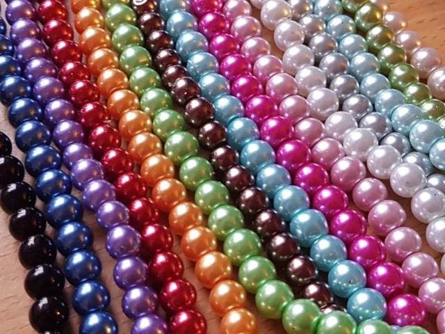 6MM pk 100 GLASS FAUX PEARL ROUND BEADS GLOSSY Jewellery Making-Crafts UK SELLER