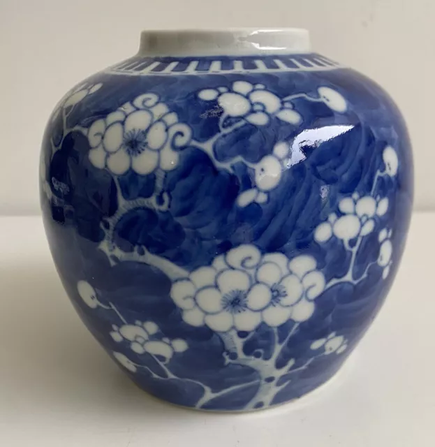 C19th CHINESE BLUE AND WHITE PRUNUS GINGER JAR - KANGXI MARK