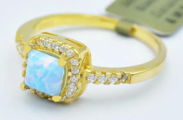 GENUINE 0.47 CTS OPAL & WHITE SAPPHIRE RING 925 SILVER (Yellow Finish ...