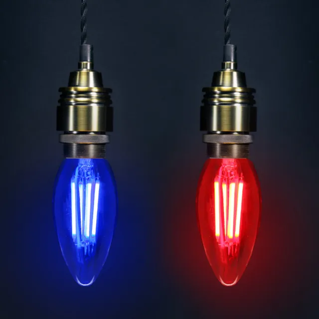 Retro Vintage LED Kerzenlicht Glühbirne ROT BLAU Antik Stil farbige Lampe E14 B22 2
