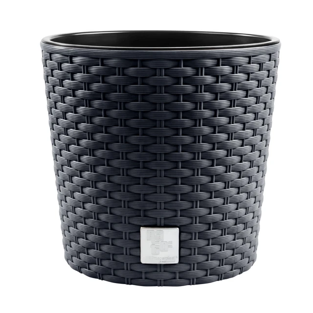 PAFEN Vaso Fiori Effetto Rattan In Plastica 25 Cm - Con Inserto Bianco Per Esterni E Interni - 2