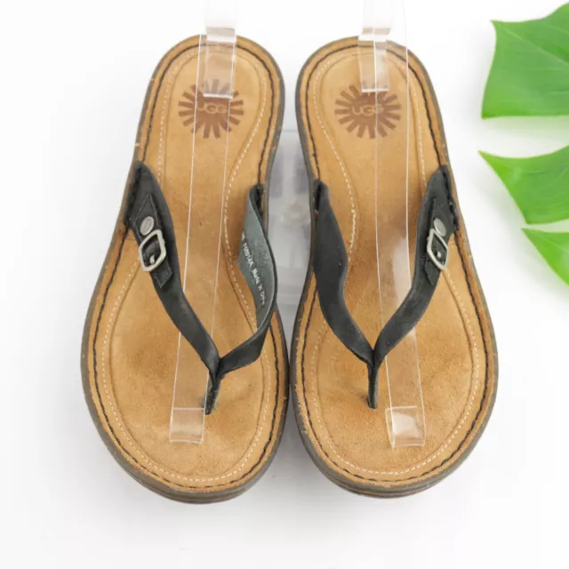 UGG Women's Kallani Sandal Size 8 Thong Slide Flip Flop Black Leather Shoe Comfy