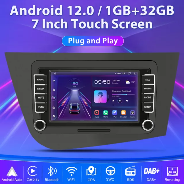 Android 12 Car Stereo Radio CarPlay For Seat Leon MK2 05-2011 GPS Sat Navi 1+32G 2