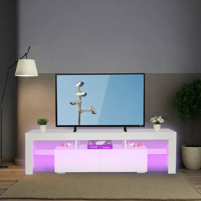 TV Stand for 65 inch High Gloss Storage Cabinet Console with LED 2 Drawers