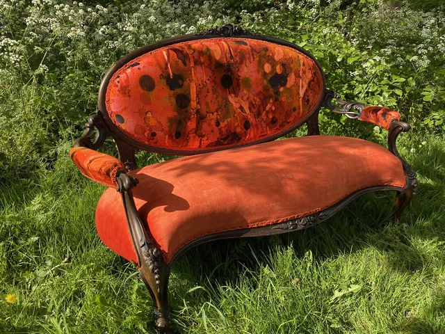 Antique Victorian sofa professionally upholstered with Timorous Beasties fabric