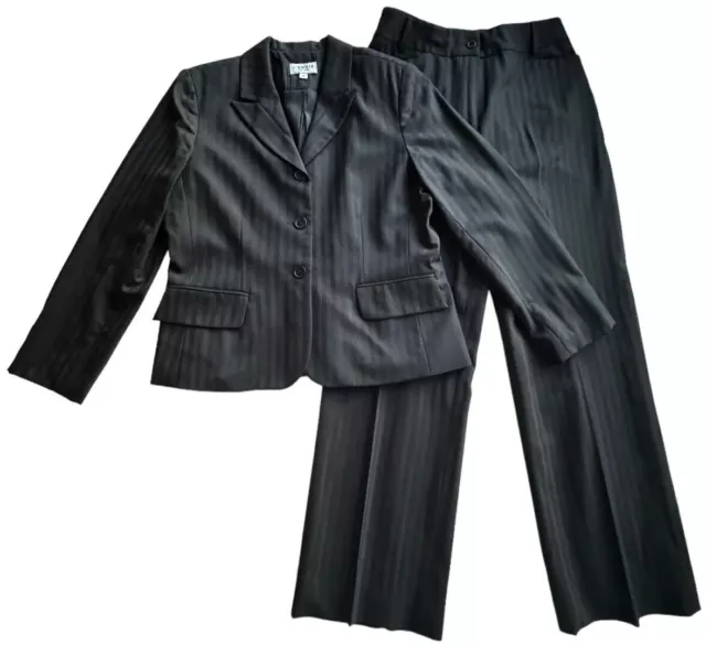 J Envie Suit Womens size 8 Black Pinstripe Wool Jacket Pants Wide Leg Vintage