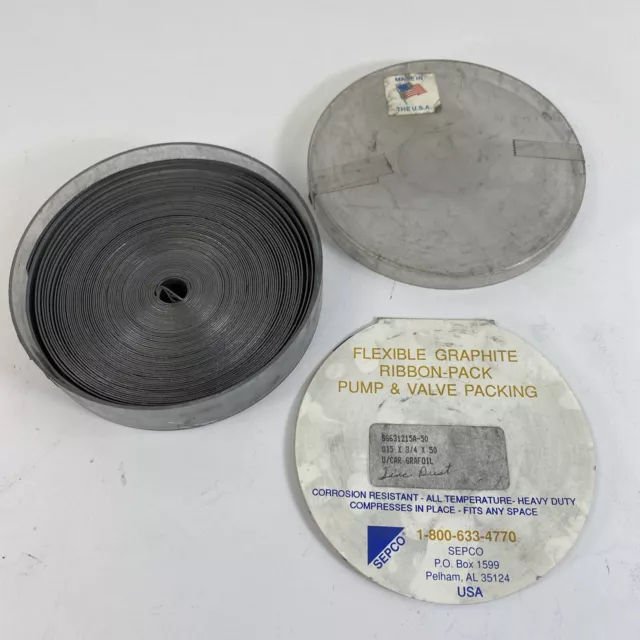 SEPCO PN: SG631215A-50 Flexible Graphite Ribbon Packing 0.015 x 3/4 x 50'