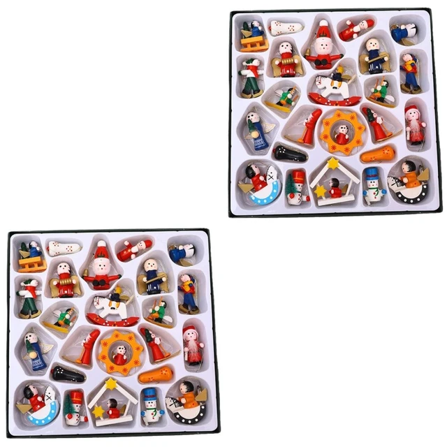 48 PCS Xmas Micro Landscape Ornament Boxed Wooden Christmas Tree Hanging Pendant