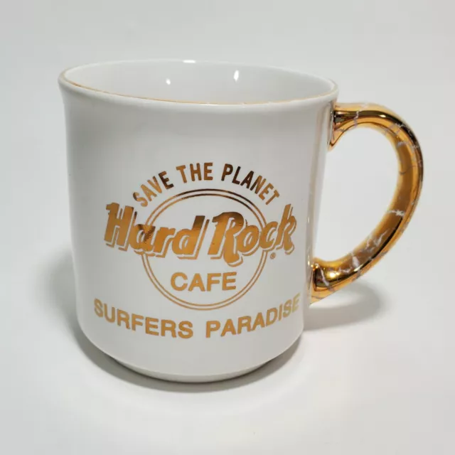 Hard Rock Cafe Surfers Paradise 8 oz Gold Porcelain Coffee Tea Mug Cup Handle