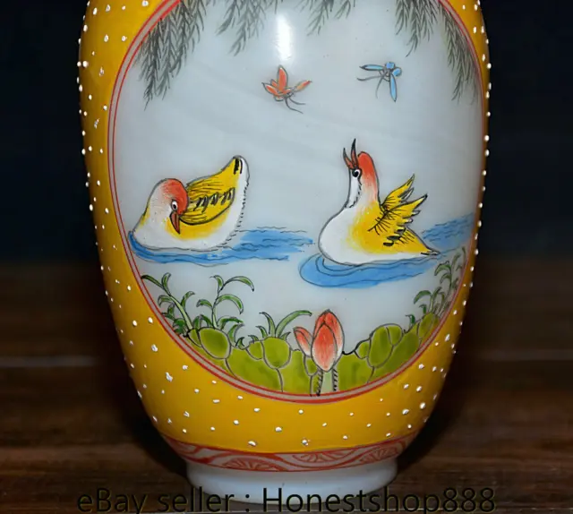 7.2" Qianlong Marked Chinese Coloured glaze Painting Flower Bird Bottle Vase 3